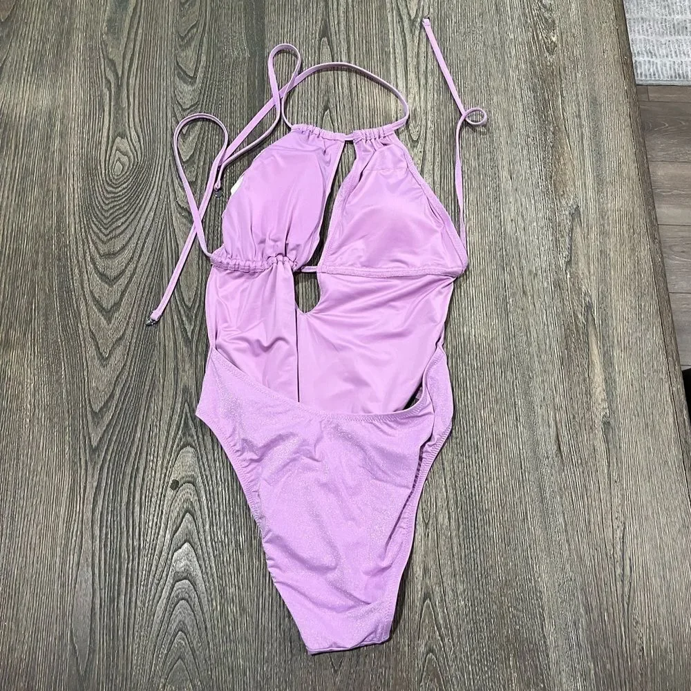 NWOT Victoria’s Secret Swim Halter Cut-Out One-Piece Swimsuit Backless Purple XL